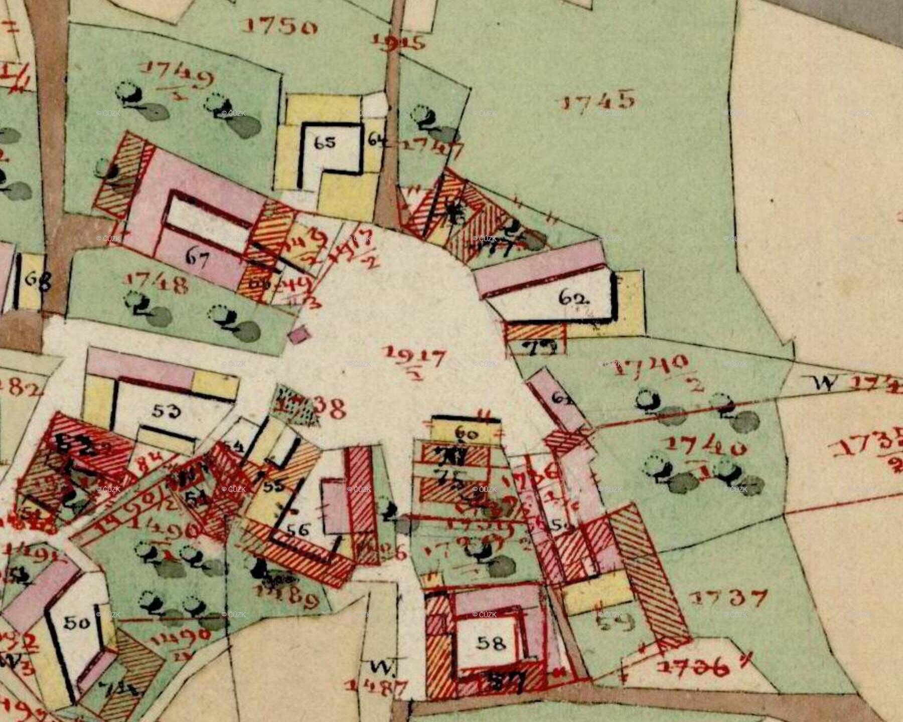 Stabilní katastr – originální mapa s doplňky z roku 1879